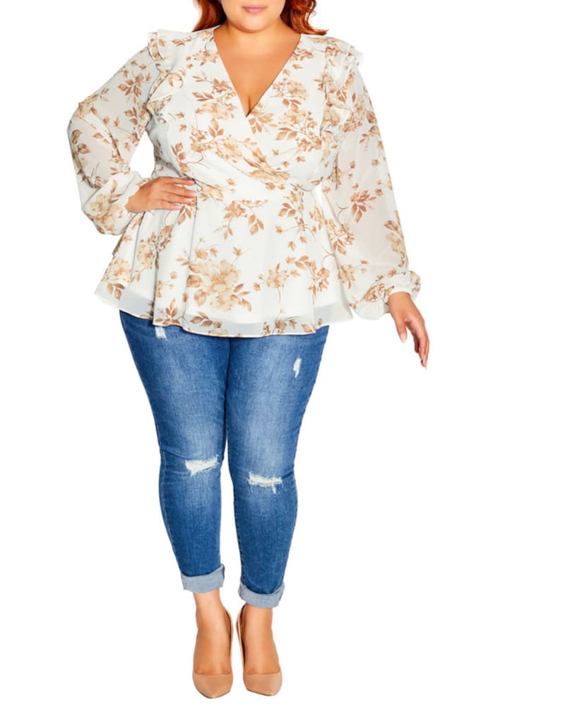 Front of a model wearing a size XXS TOP ELLIE in Autumn Floral by City Chic. | dia_product_style_image_id:280411